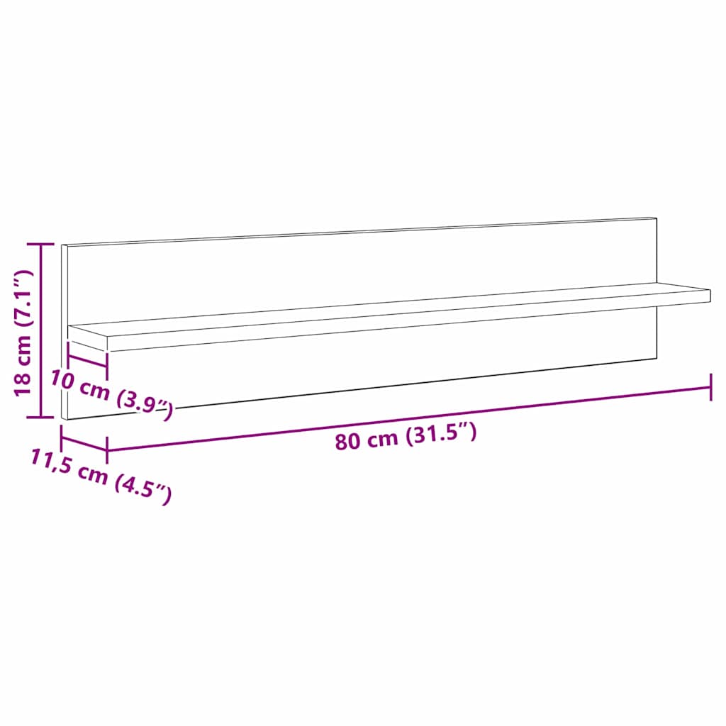 vidaXL Wandregale 4 pcs Artisan-Eiche 80 x 11,5 x 18 cm Holzwerkstoff