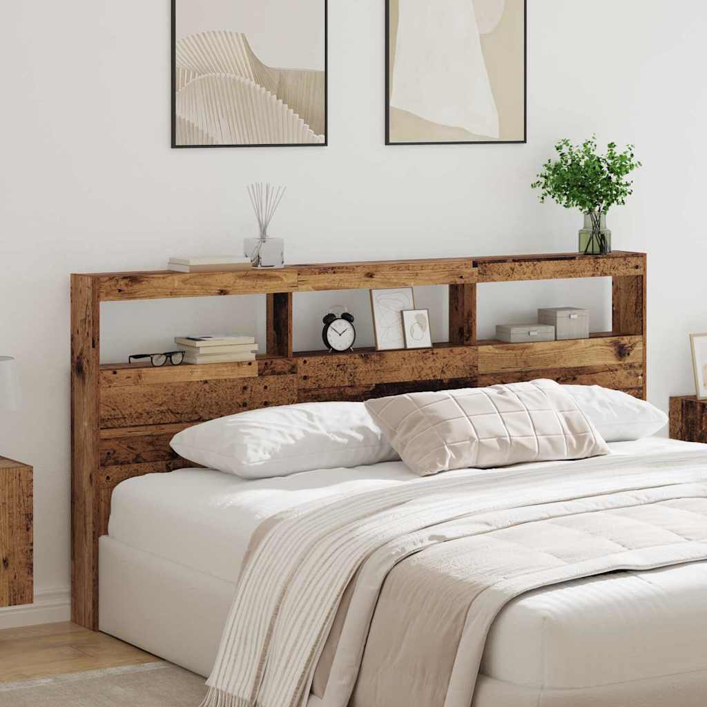 vidaXL Kopfteil mit Regal Altholz 200 x 17 x 102 cm Holzwerkstoff
