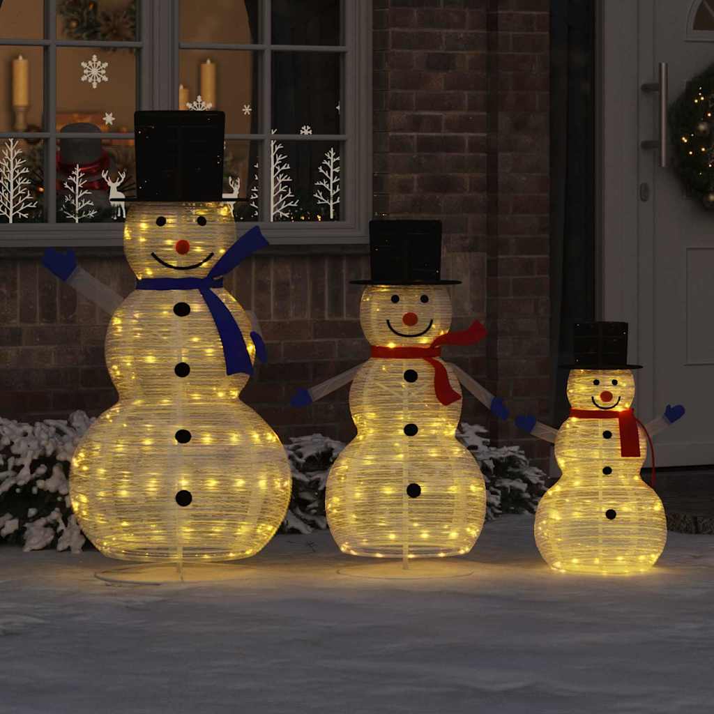 vidaXL Weihnachts-Schneemann Familie 3 pcs Warmes Weiß Stoff