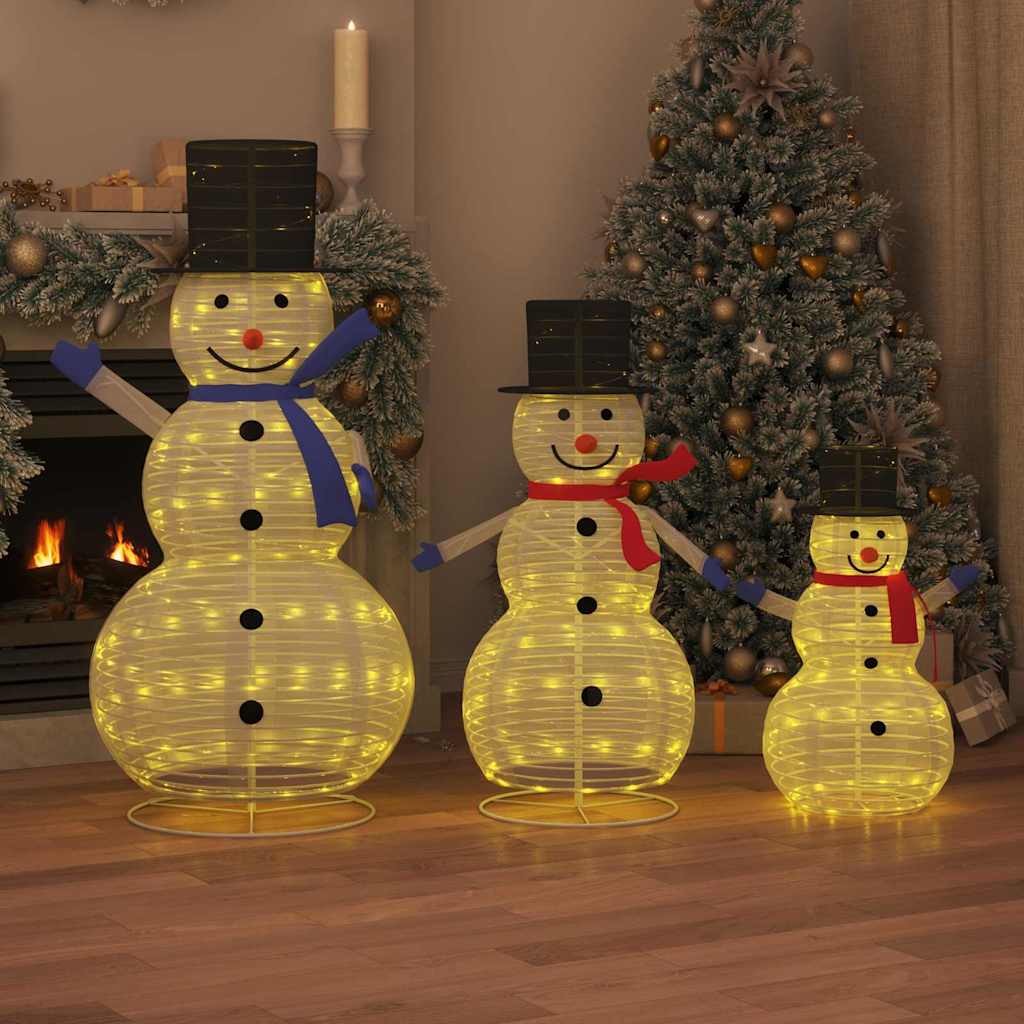 vidaXL Weihnachts-Schneemann Familie 3 pcs Warmes Weiß Stoff