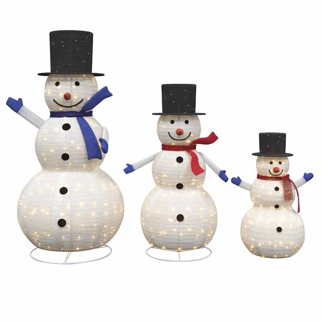 vidaXL Weihnachts-Schneemann Familie 3 pcs Warmes Weiß Stoff