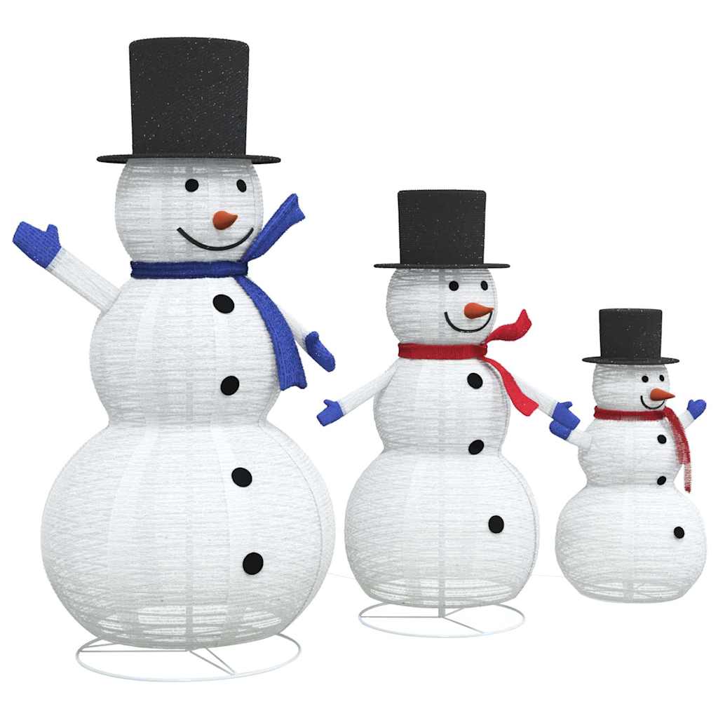 vidaXL Weihnachts-Schneemann Familie 3 pcs Warmes Weiß Stoff
