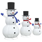 vidaXL Weihnachts-Schneemann Familie 3 pcs Warmes Weiß Stoff