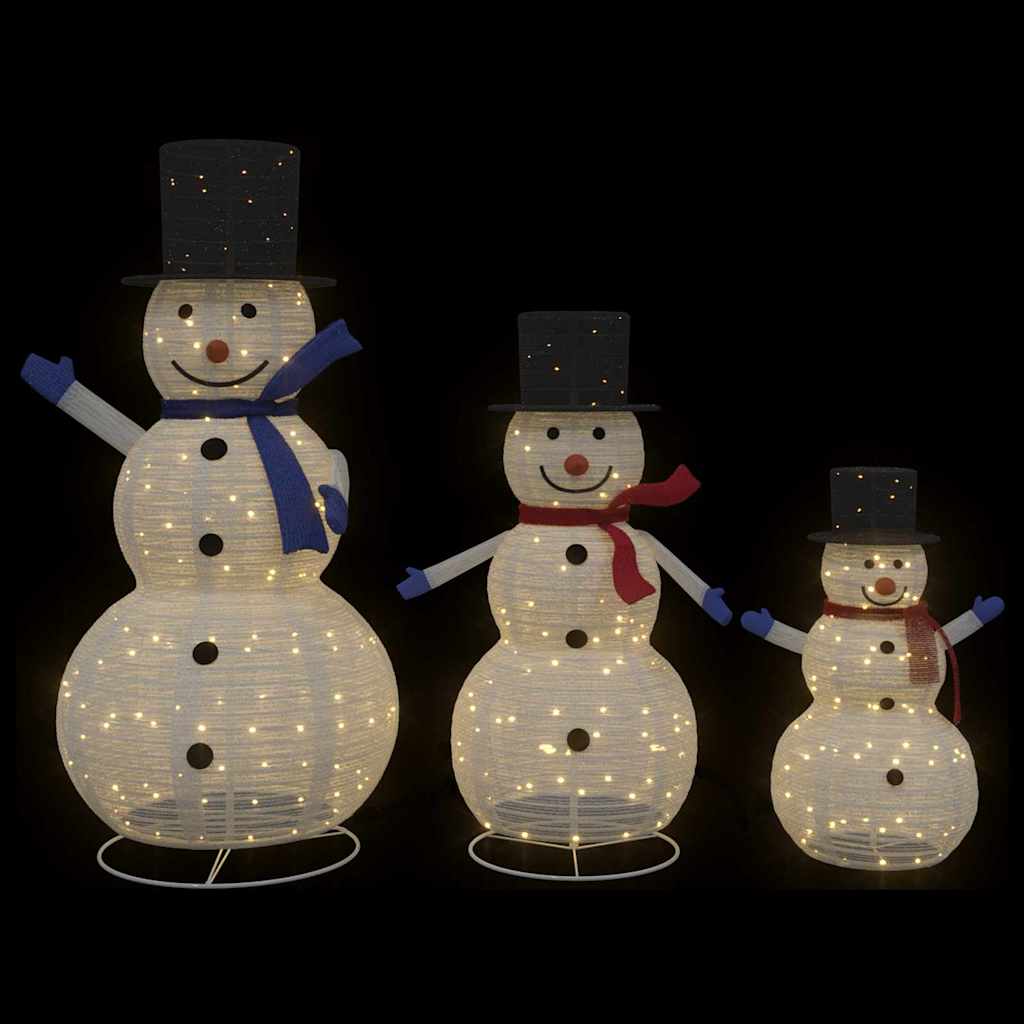 vidaXL Weihnachts-Schneemann Familie 3 pcs Warmes Weiß Stoff