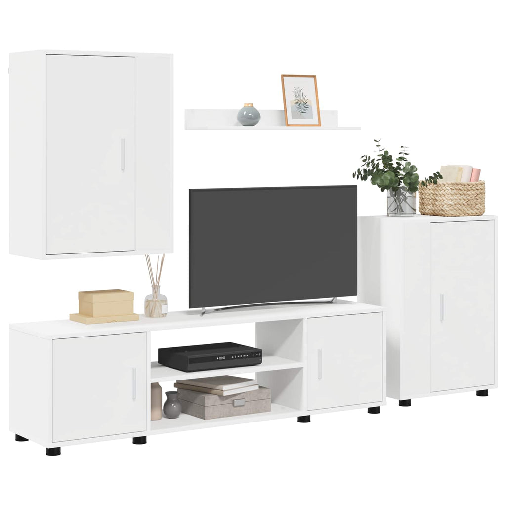 vidaXL TV-Schrankset Wandmontiert 4 pcs Weiß Holzwerkstoff