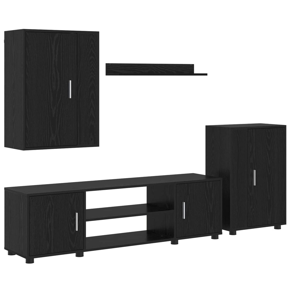 vidaXL TV-Schrankset 4 pcs Schwarz Eichen-Optik Holzwerkstoff