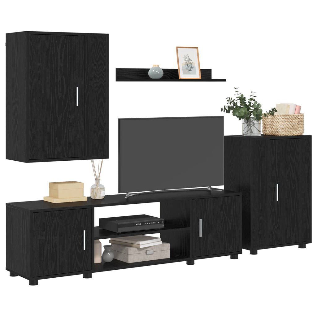 vidaXL TV-Schrankset 4 pcs Schwarz Eichen-Optik Holzwerkstoff