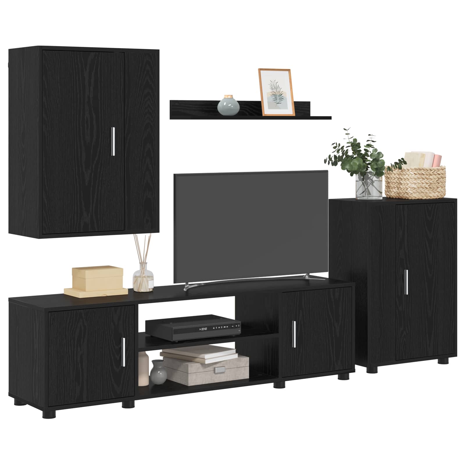 vidaXL TV-Schrankset 4 pcs Schwarz Eichen-Optik Holzwerkstoff