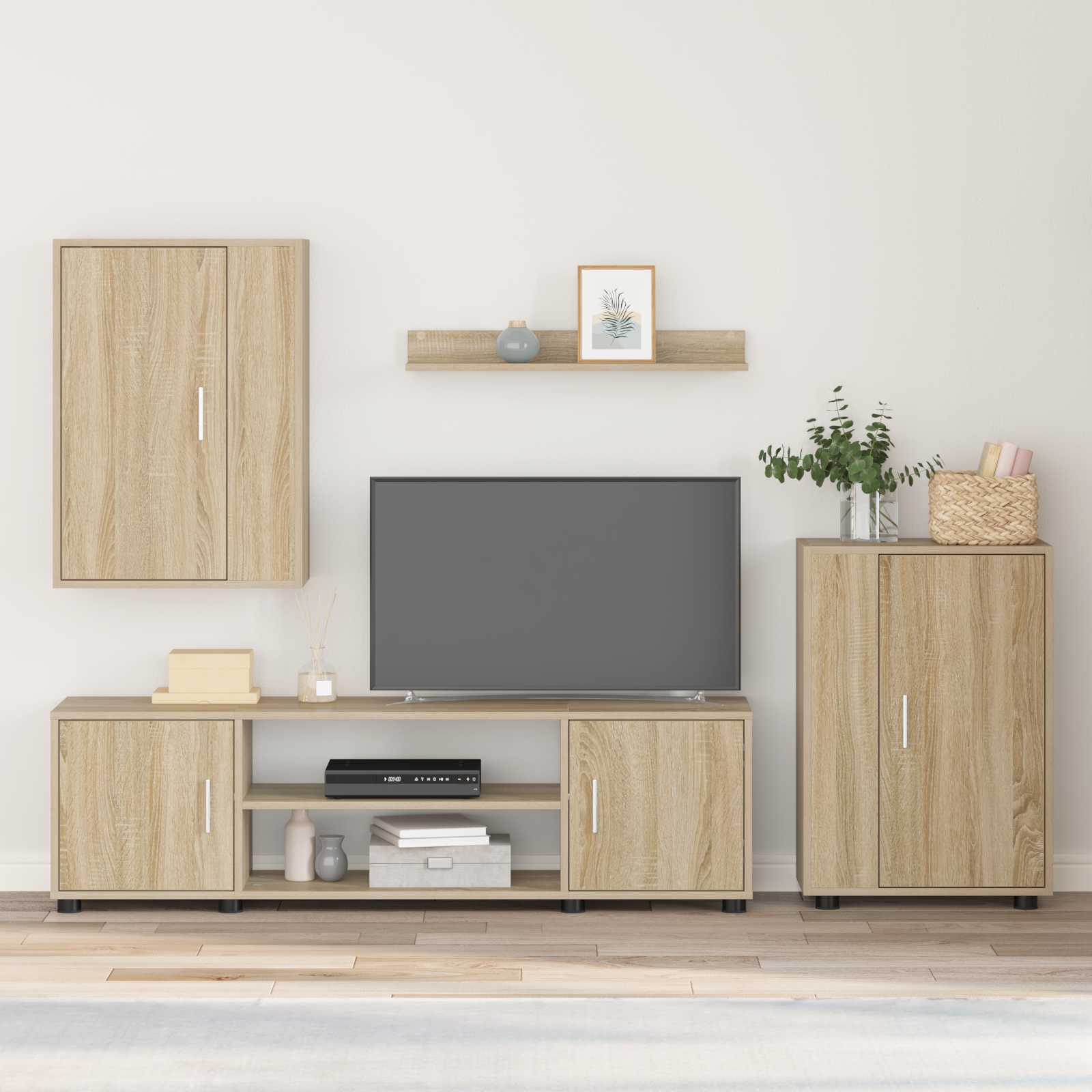 vidaXL TV-Schrankset Wandmontiert 4 pcs Sonoma-Eiche Holzwerkstoff
