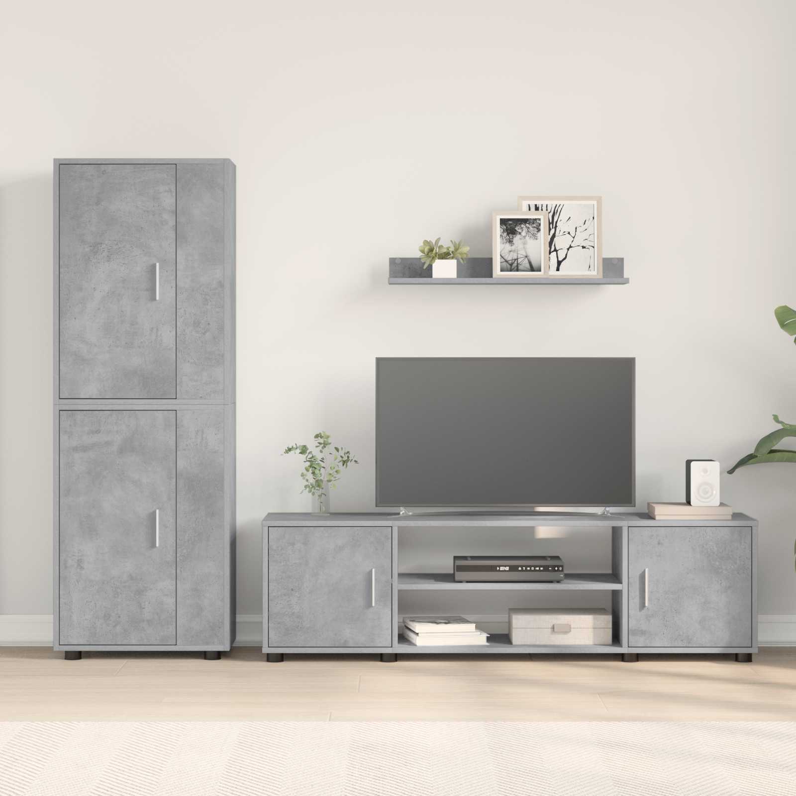 vidaXL TV-Schrankset Wandmontiert 4 pcs Beton Grau Holzwerkstoff