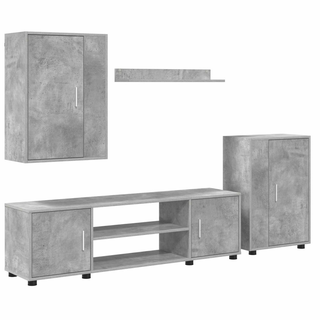 vidaXL TV-Schrankset Wandmontiert 4 pcs Beton Grau Holzwerkstoff