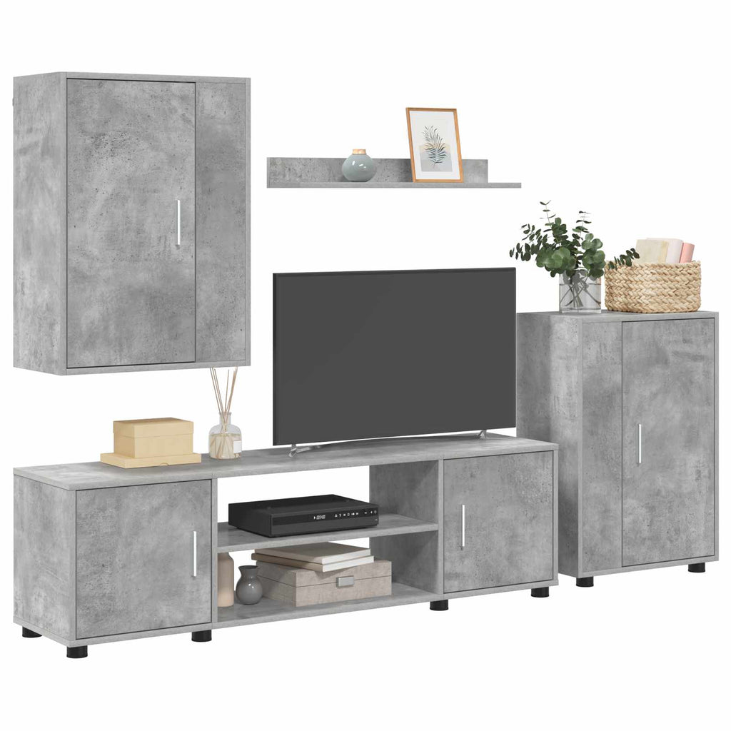 vidaXL TV-Schrankset Wandmontiert 4 pcs Beton Grau Holzwerkstoff