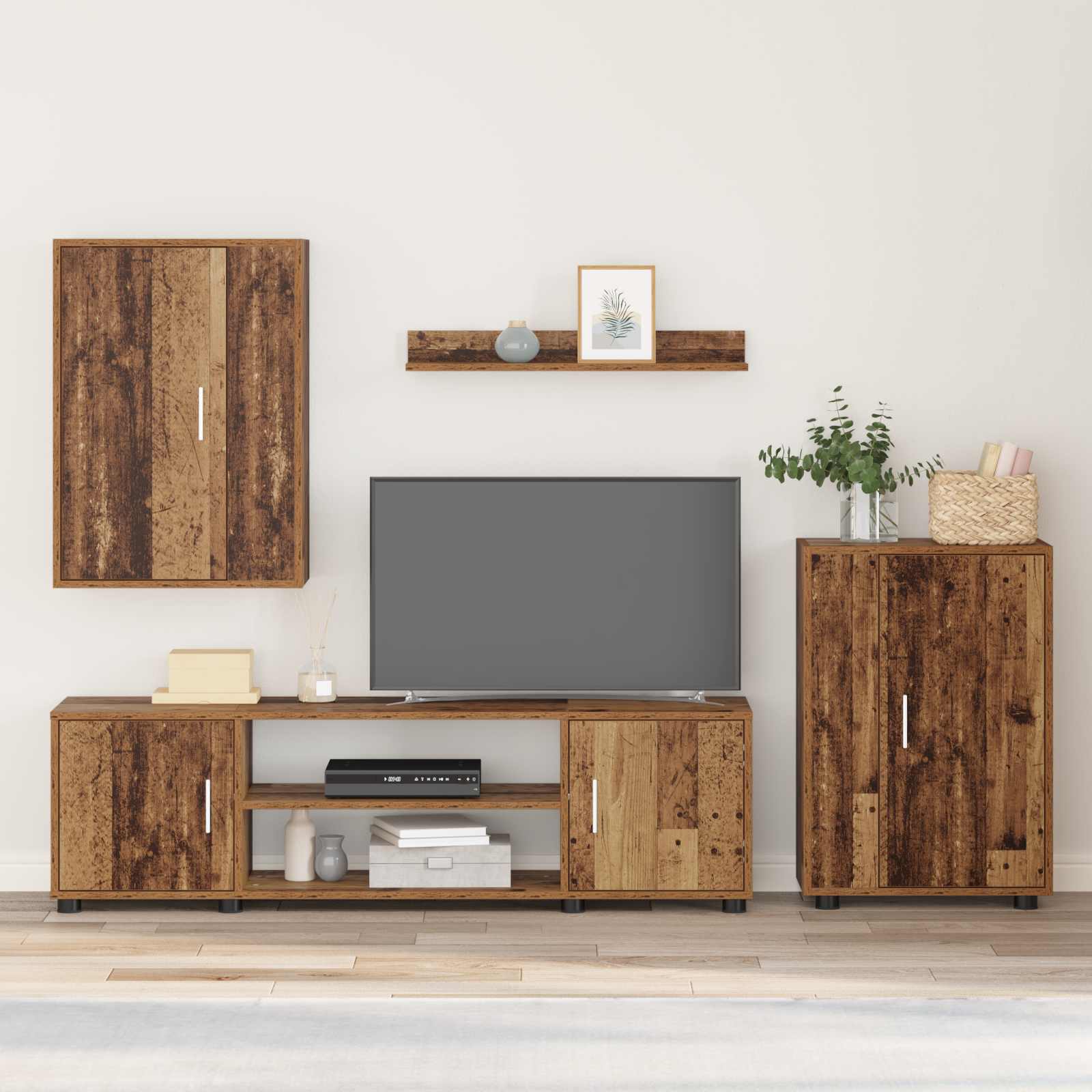 vidaXL TV-Schrankset Wandmontiert 4 pcs Altholz Holzwerkstoff