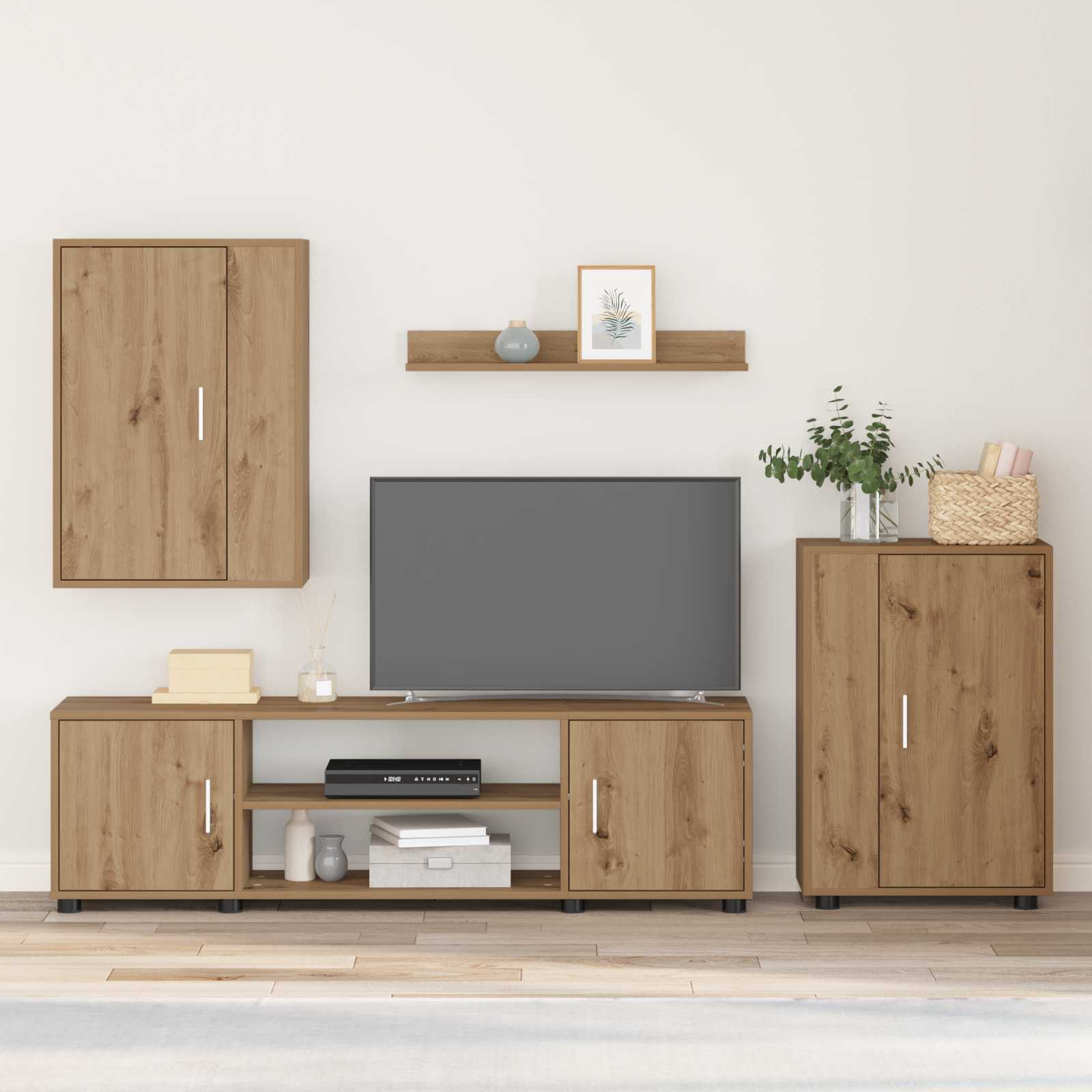 vidaXL TV-Schrankset Wandmontiert 4 pcs Artisan-Eiche Holzwerkstoff