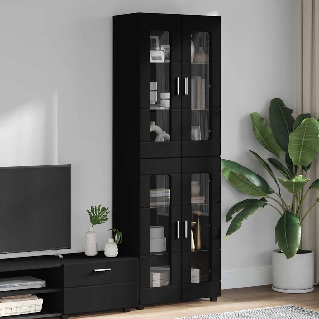 vidaXL Highboard mit Tür FLORIN Schwarz 60 x 35 x 182 cm Holzwerkstoff