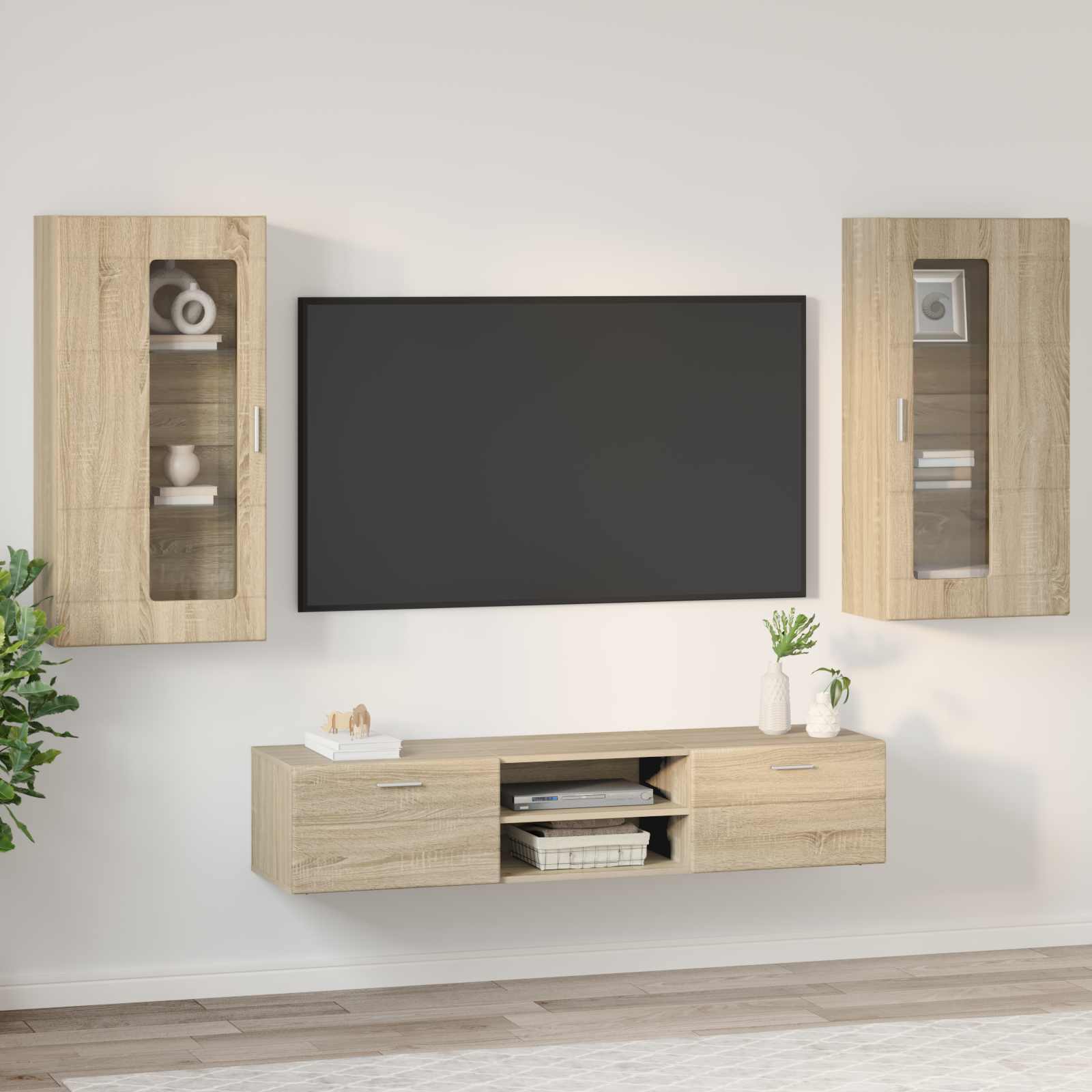 vidaXL TV-Schrankset mit Regal FLORIN 3 pcs Sonoma-Eiche Holzwerkstoff