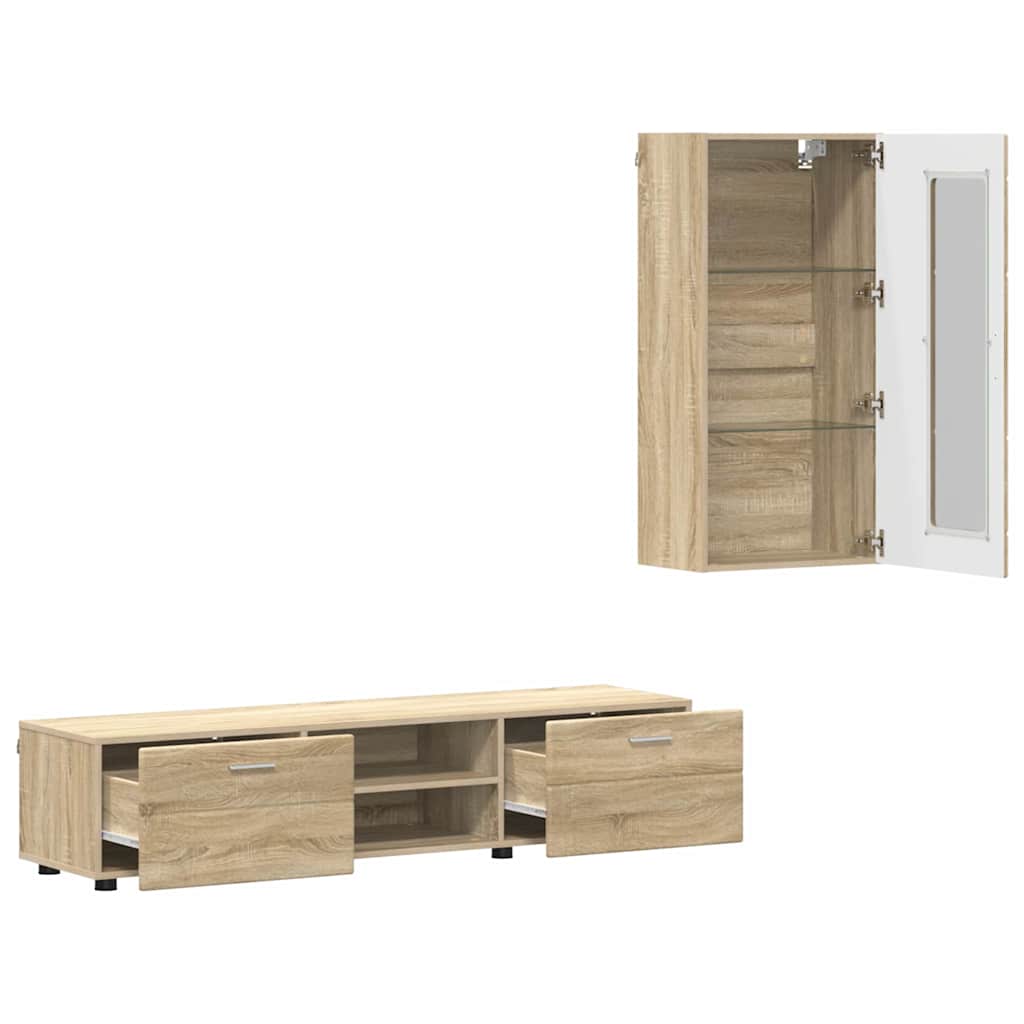 vidaXL TV-Schrankset mit Regal FLORIN 3 pcs Sonoma-Eiche Holzwerkstoff