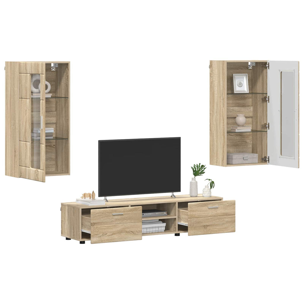 vidaXL TV-Schrankset mit Regal FLORIN 3 pcs Sonoma-Eiche Holzwerkstoff