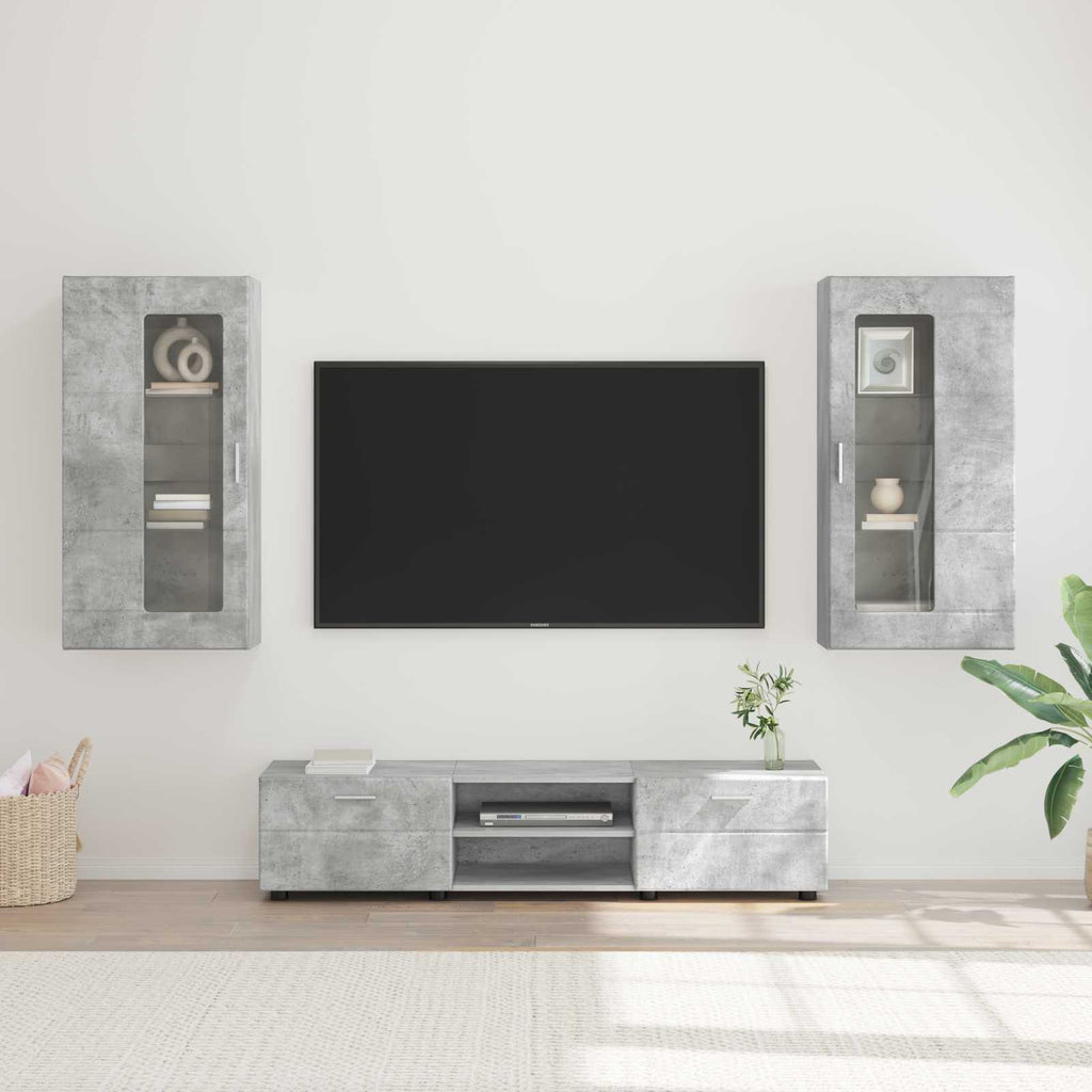 vidaXL TV-Schrankset mit Regal FLORIN 3 pcs Beton Grau Holzwerkstoff