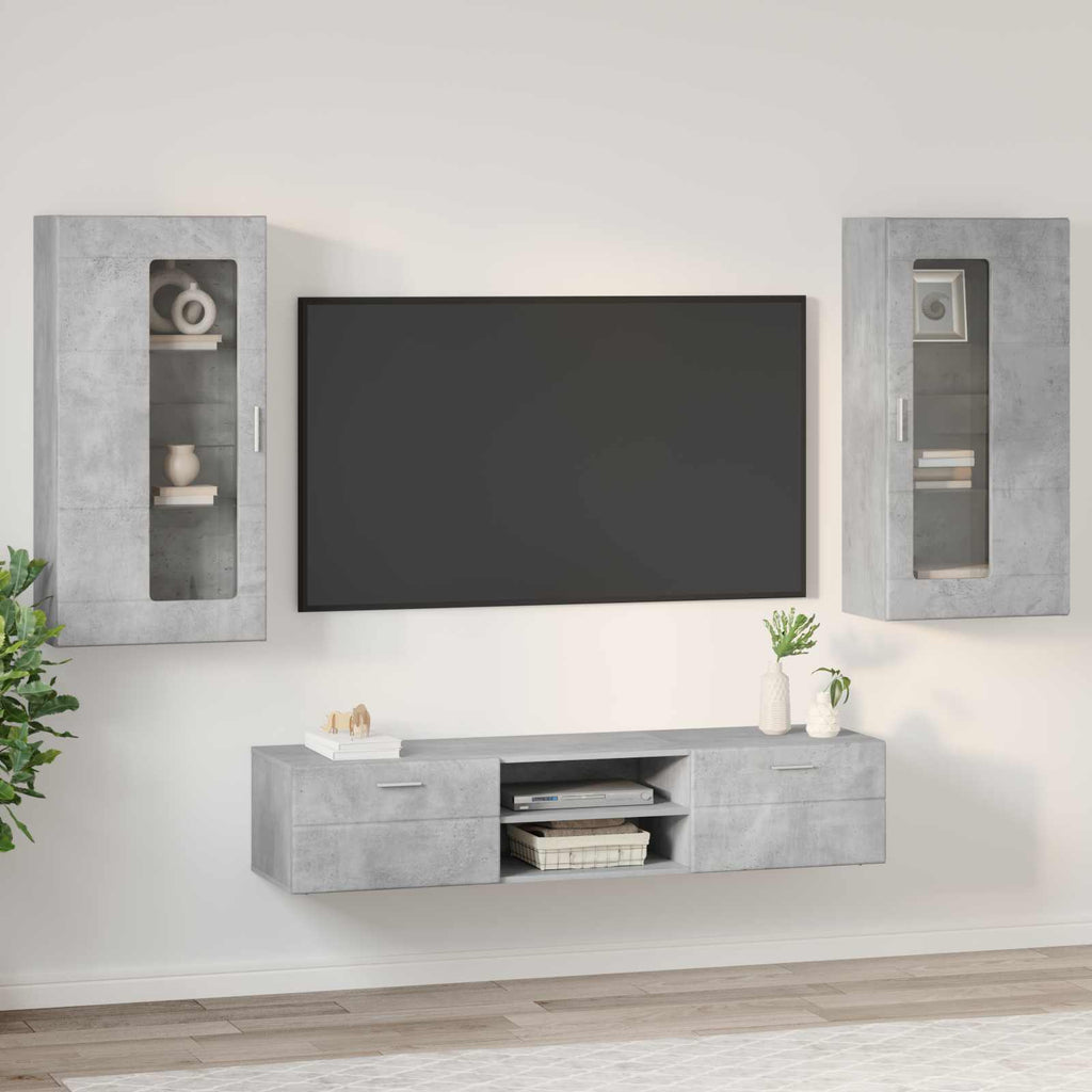vidaXL TV-Schrankset mit Regal FLORIN 3 pcs Beton Grau Holzwerkstoff