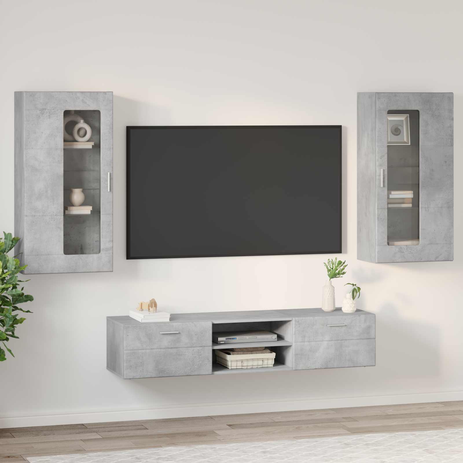 vidaXL TV-Schrankset mit Regal FLORIN 3 pcs Beton Grau Holzwerkstoff
