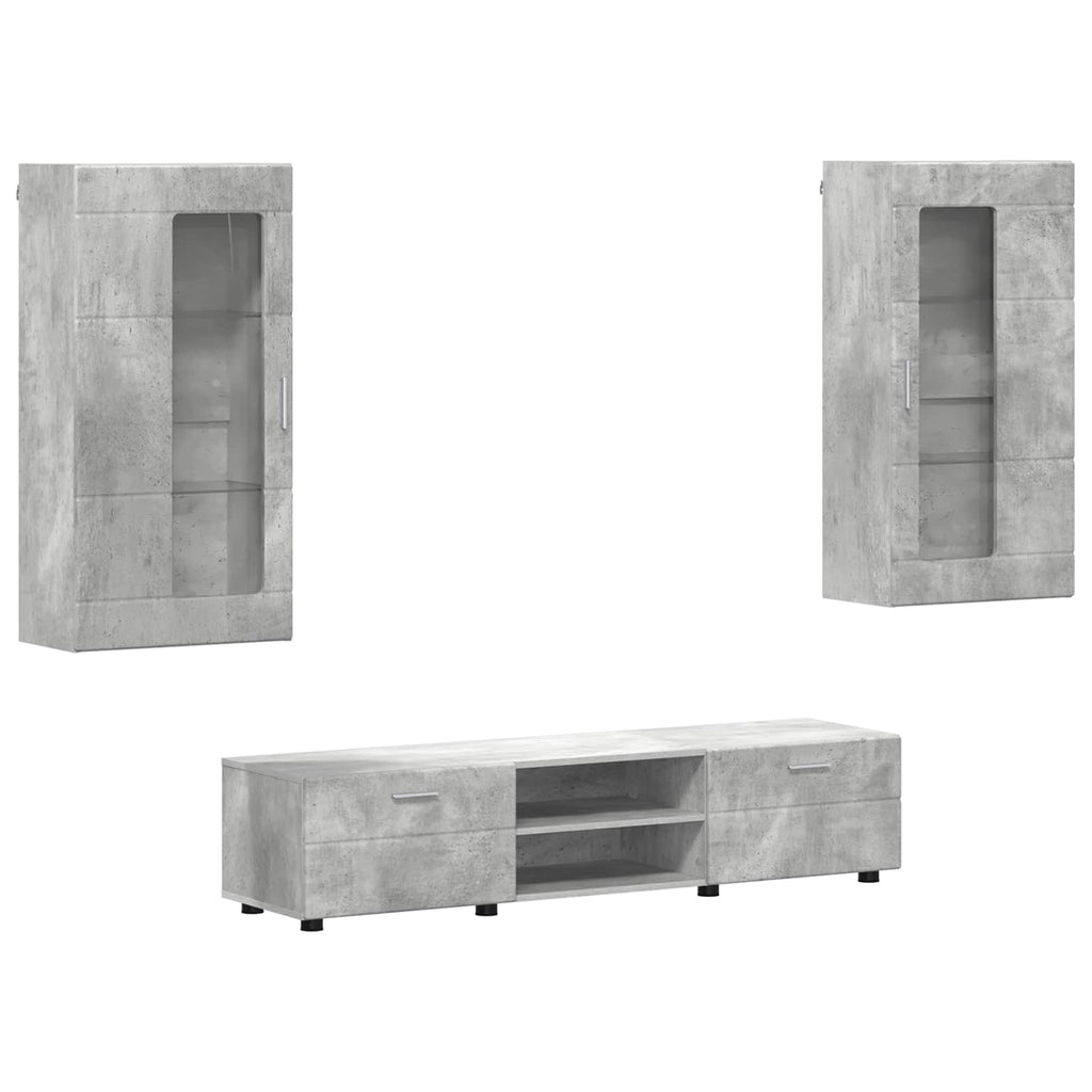 vidaXL TV-Schrankset mit Regal FLORIN 3 pcs Beton Grau Holzwerkstoff