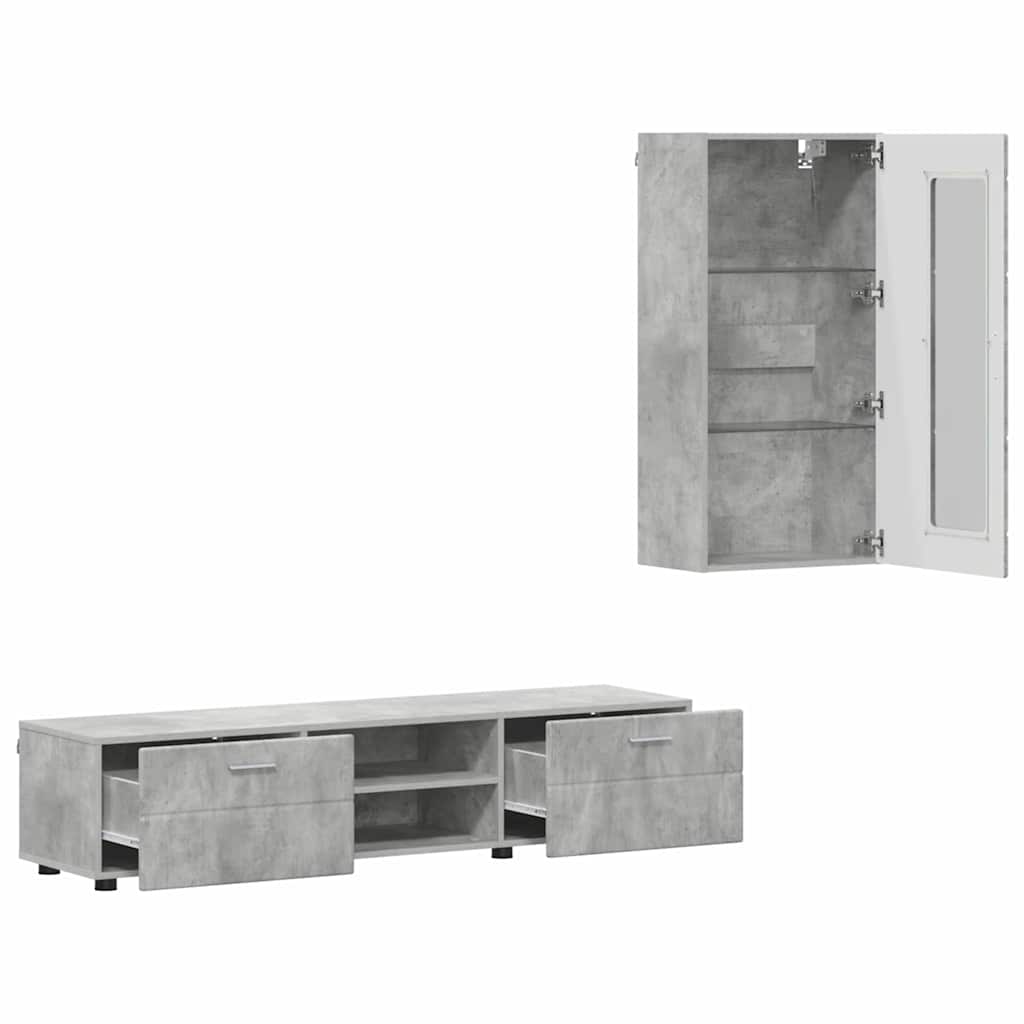 vidaXL TV-Schrankset mit Regal FLORIN 3 pcs Beton Grau Holzwerkstoff