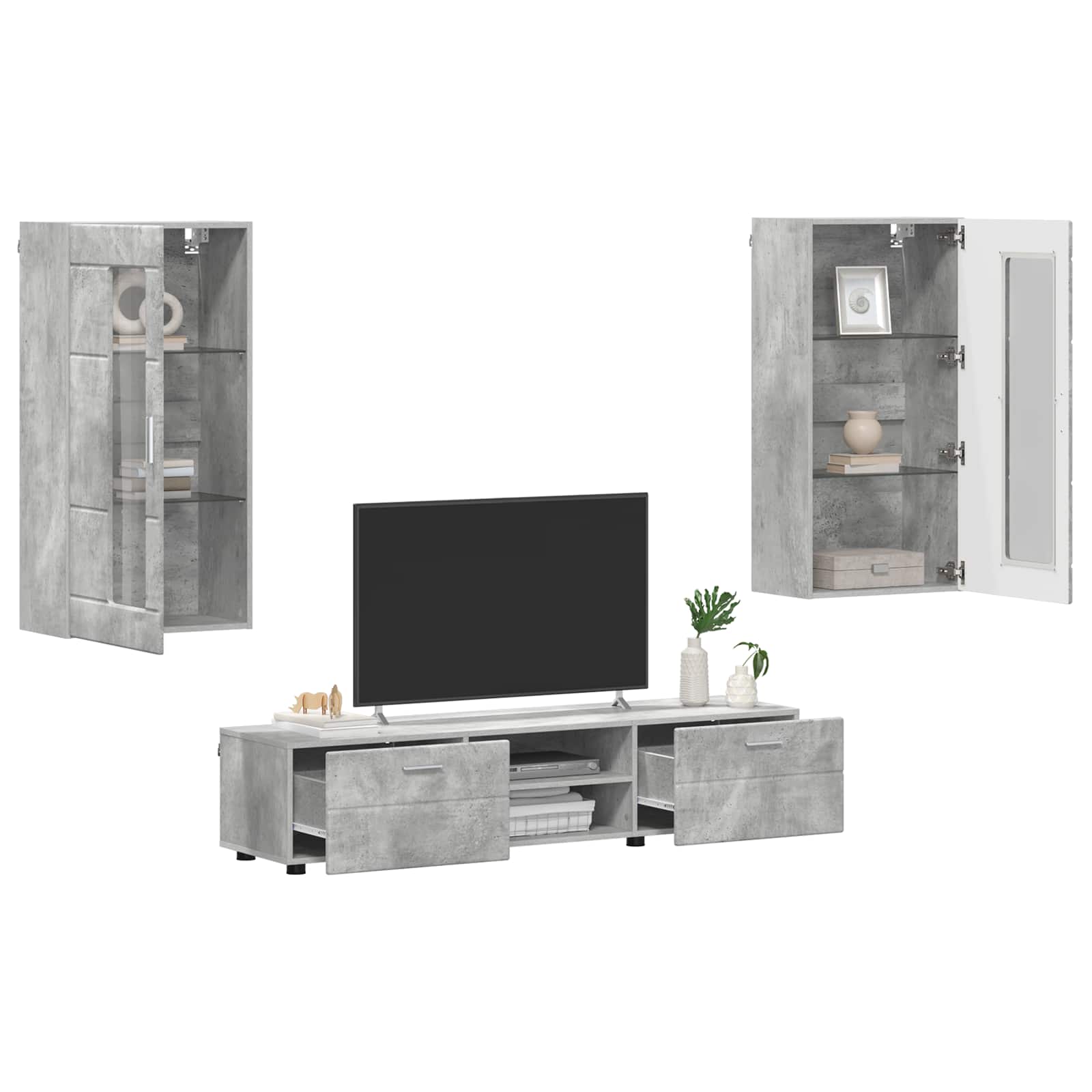 vidaXL TV-Schrankset mit Regal FLORIN 3 pcs Beton Grau Holzwerkstoff