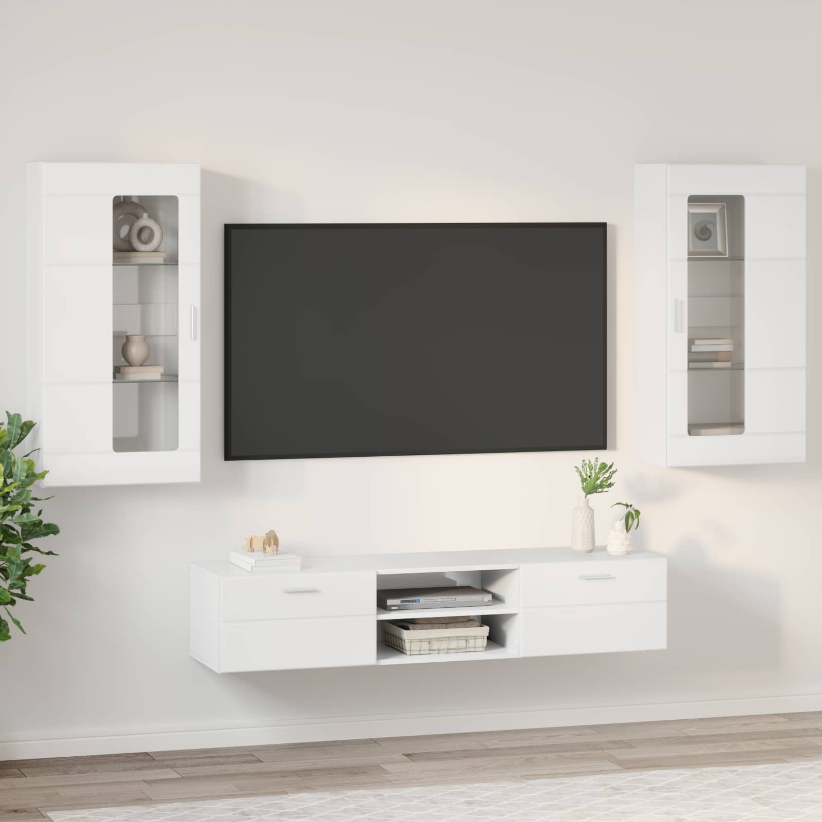 vidaXL TV-Schrankset mit Tür FLORIN 3 pcs Hochglanz Weiß Holzwerkstoff
