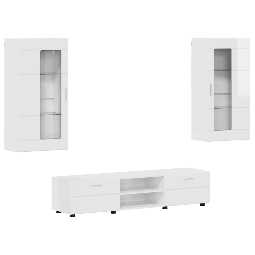 vidaXL TV-Schrankset mit Tür FLORIN 3 pcs Hochglanz Weiß Holzwerkstoff