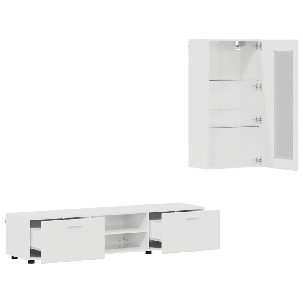 vidaXL TV-Schrankset mit Tür FLORIN 3 pcs Hochglanz Weiß Holzwerkstoff