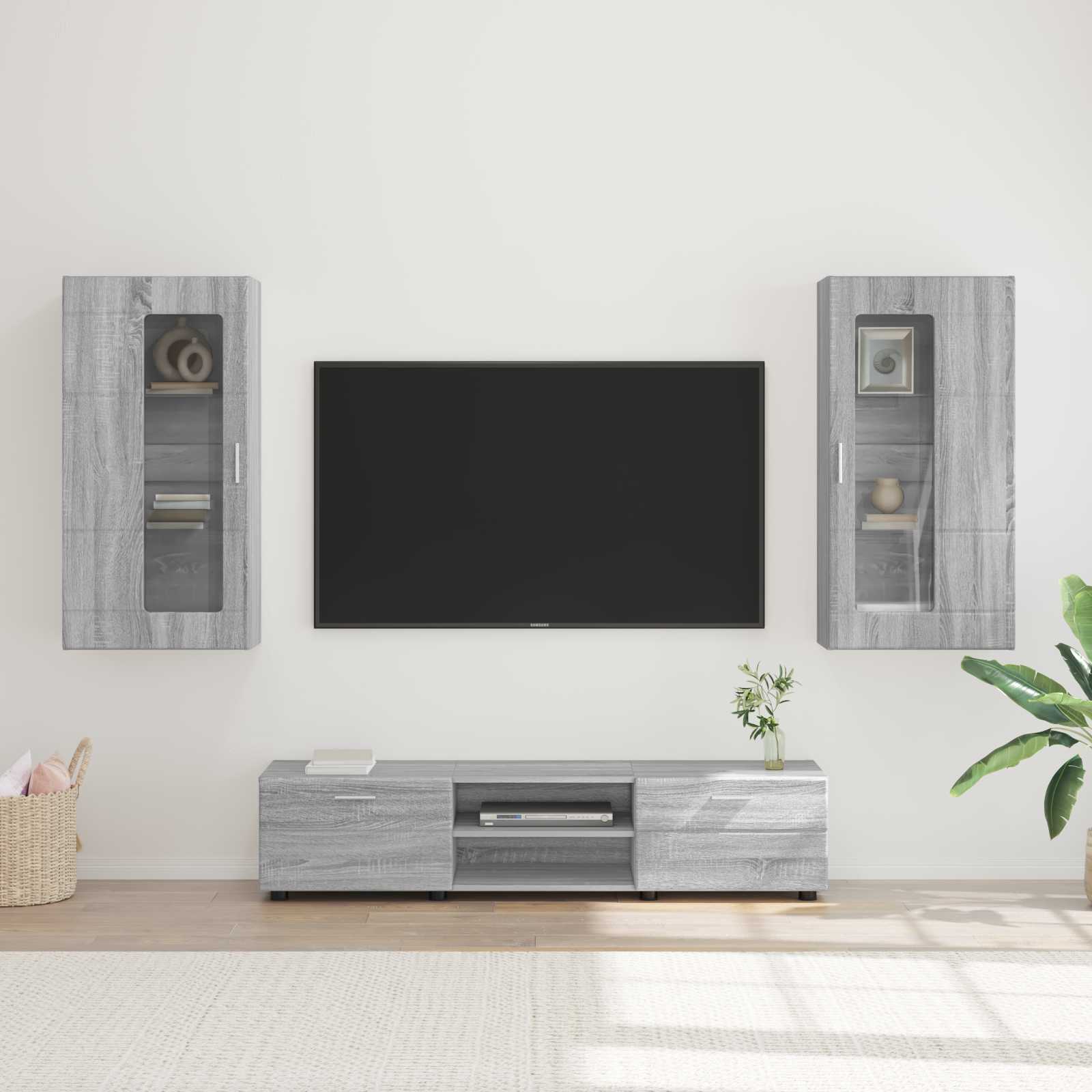 vidaXL TV-Schrankset mit Tür FLORIN 3 pcs Graues Sonoma Holzwerkstoff