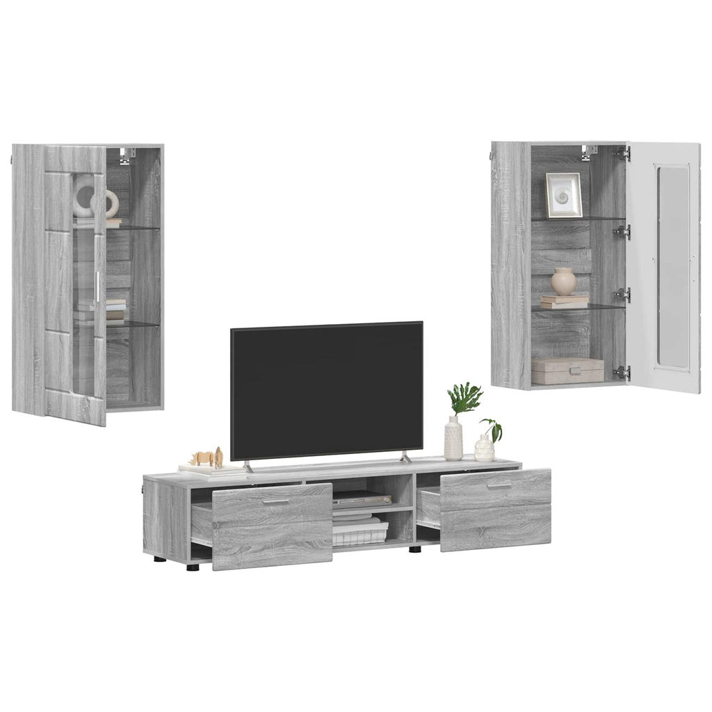 vidaXL TV-Schrankset mit Tür FLORIN 3 pcs Graues Sonoma Holzwerkstoff