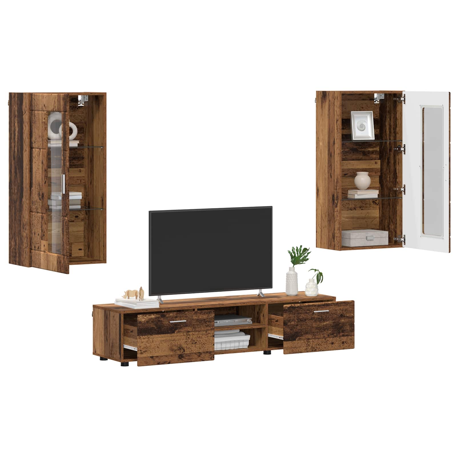 vidaXL TV-Schrankset mit Schubladen FLORIN 3 pcs Altholz Holzwerkstoff