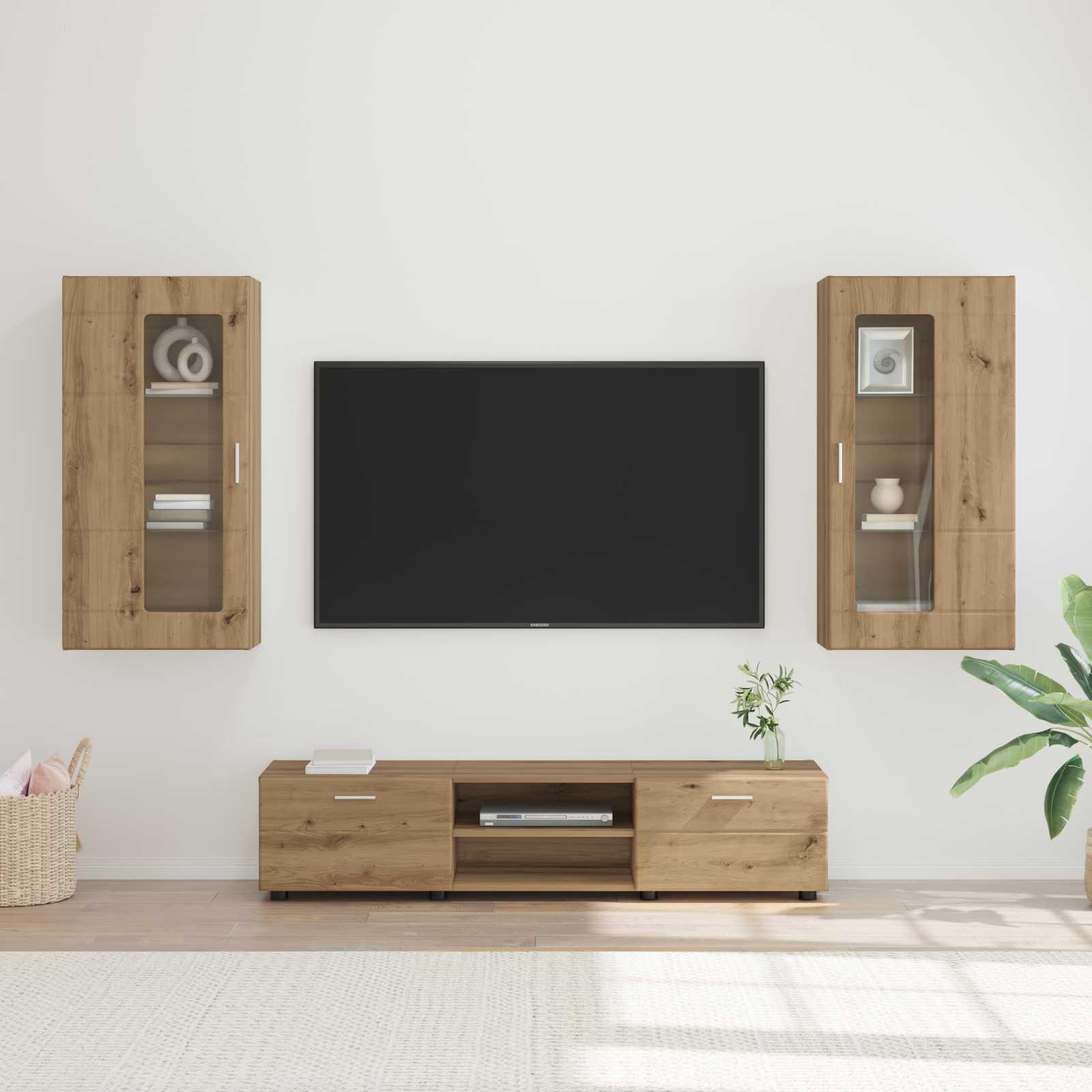 vidaXL TV-Schrankset mit Tür FLORIN 3 pcs Artisan-Eiche Holzwerkstoff