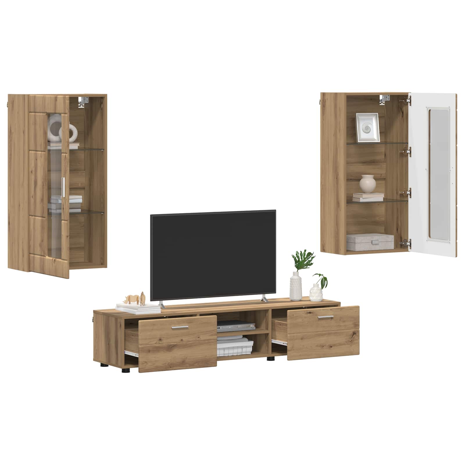 vidaXL TV-Schrankset mit Tür FLORIN 3 pcs Artisan-Eiche Holzwerkstoff