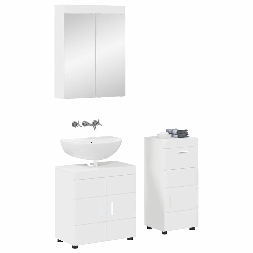 vidaXL Badezimmermöbel-Set TULUM 3 pcs Hochglanz Weiß 60 x 34 x 63 cm