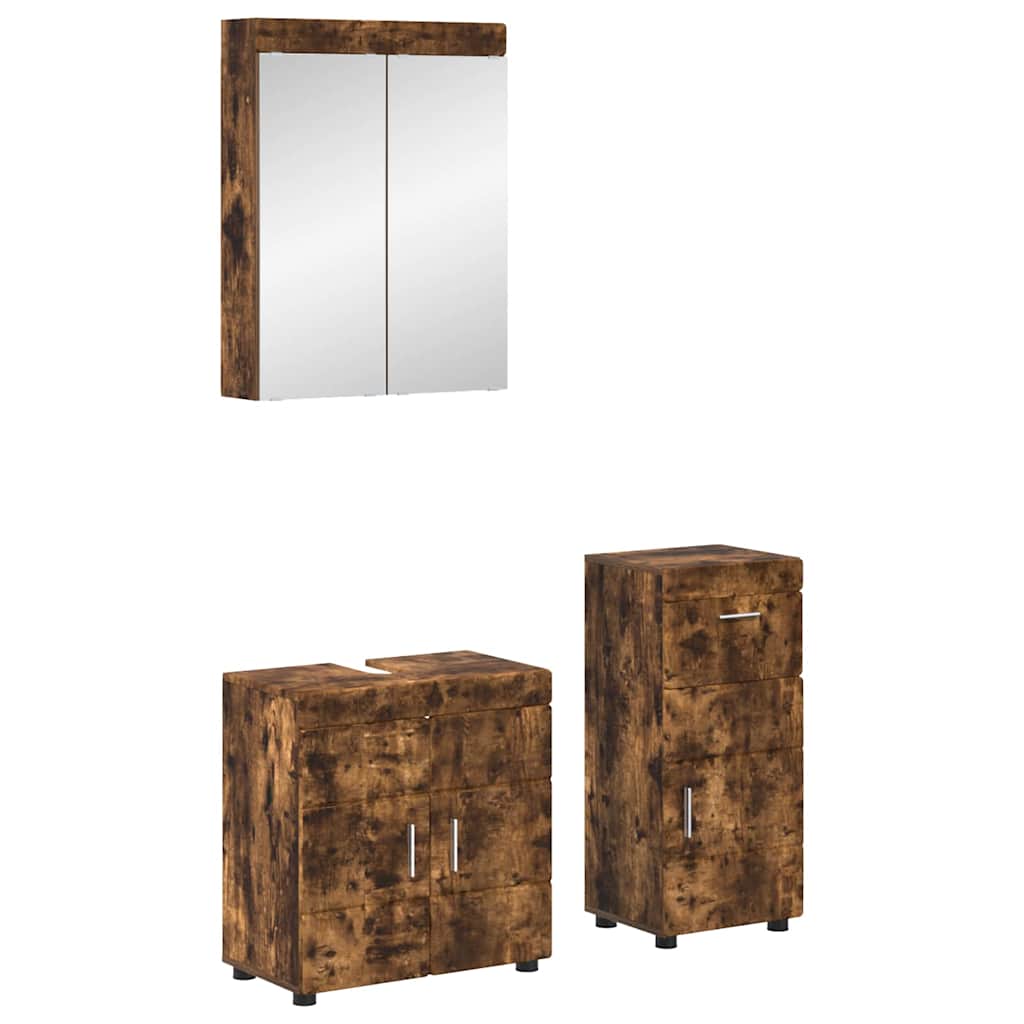 vidaXL Badezimmermöbel-Set TULUM 3 pcs Geräucherte Eiche