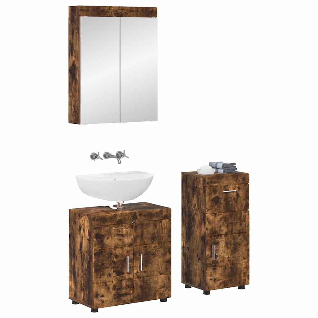 vidaXL Badezimmermöbel-Set TULUM 3 pcs Geräucherte Eiche