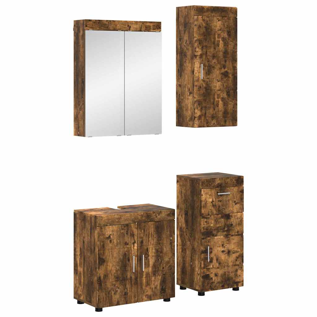 vidaXL Badezimmermöbel-Set TULUM 4 pcs Geräucherte Eiche