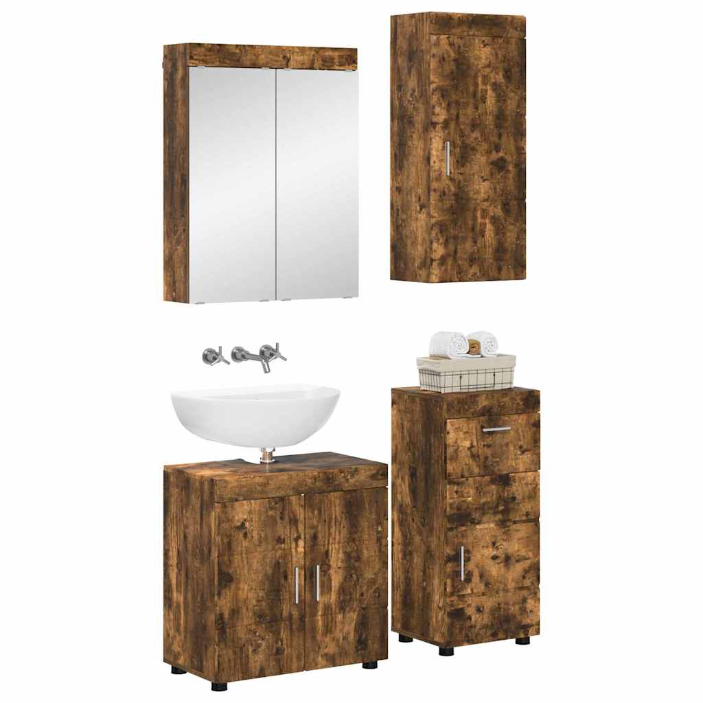 vidaXL Badezimmermöbel-Set TULUM 4 pcs Geräucherte Eiche