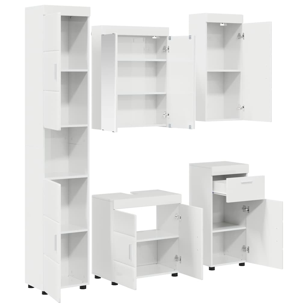 vidaXL Badezimmermöbel-Set TULUM 5 pcs Hochglanz Weiß 60 x 34 x 63 cm