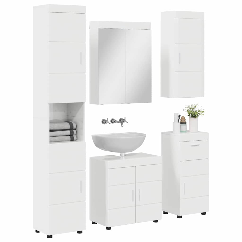 vidaXL Badezimmermöbel-Set TULUM 5 pcs Hochglanz Weiß 60 x 34 x 63 cm