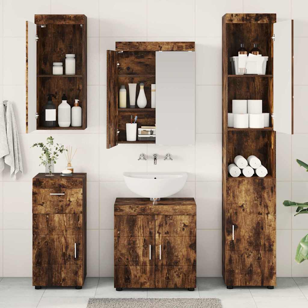 vidaXL Badezimmermöbel-Set TULUM 5 pcs Geräucherte Eiche