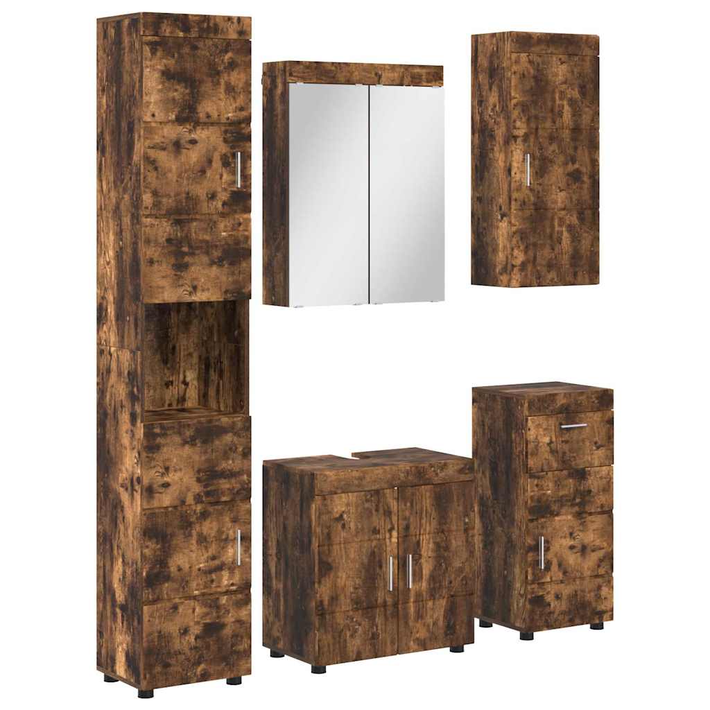 vidaXL Badezimmermöbel-Set TULUM 5 pcs Geräucherte Eiche