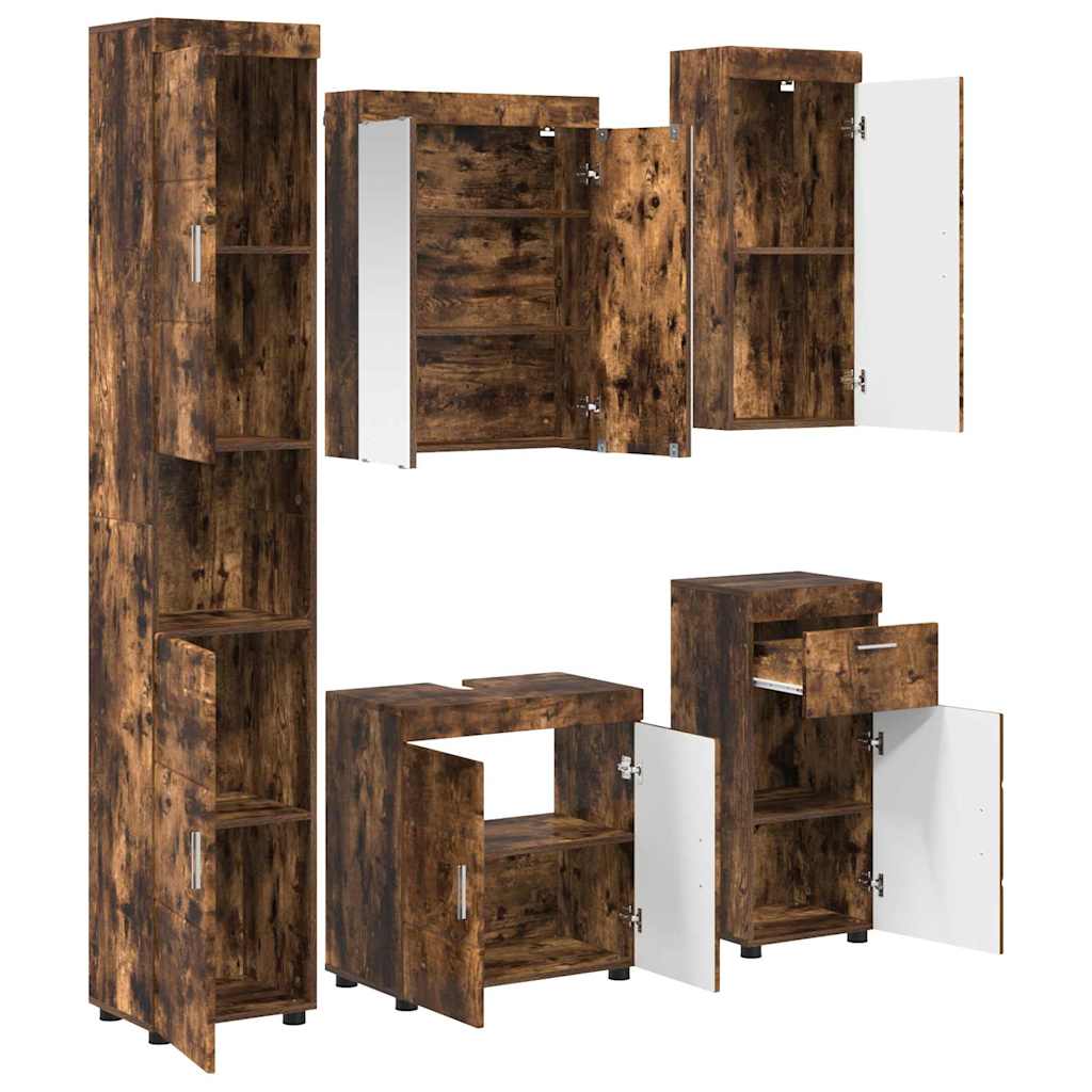 vidaXL Badezimmermöbel-Set TULUM 5 pcs Geräucherte Eiche