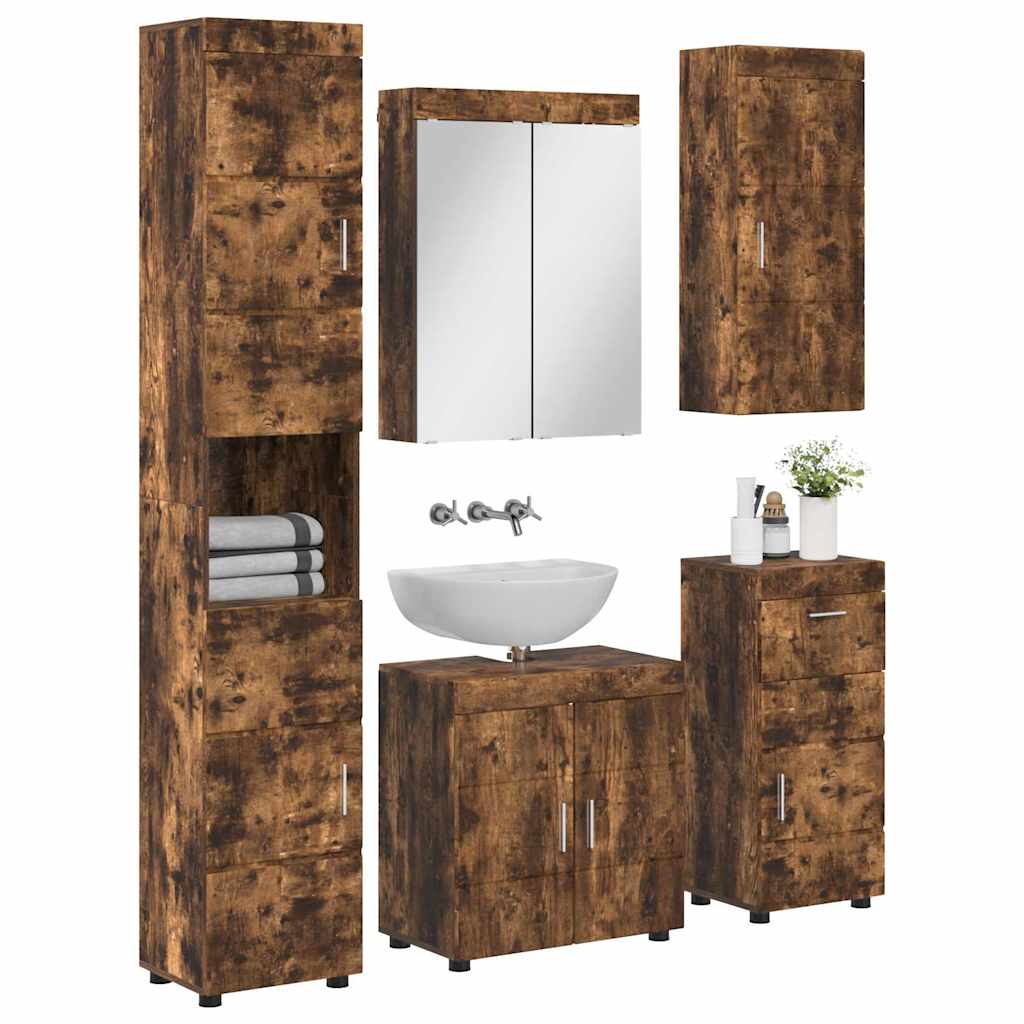 vidaXL Badezimmermöbel-Set TULUM 5 pcs Geräucherte Eiche