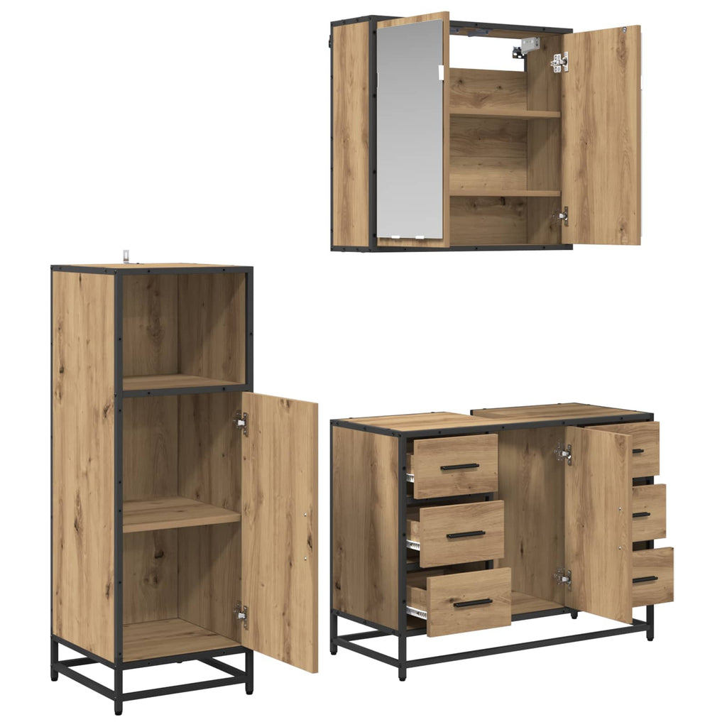 vidaXL Badezimmermöbel-Set mit Regal 3 pcs Artisan-Eiche Holzwerkstoff