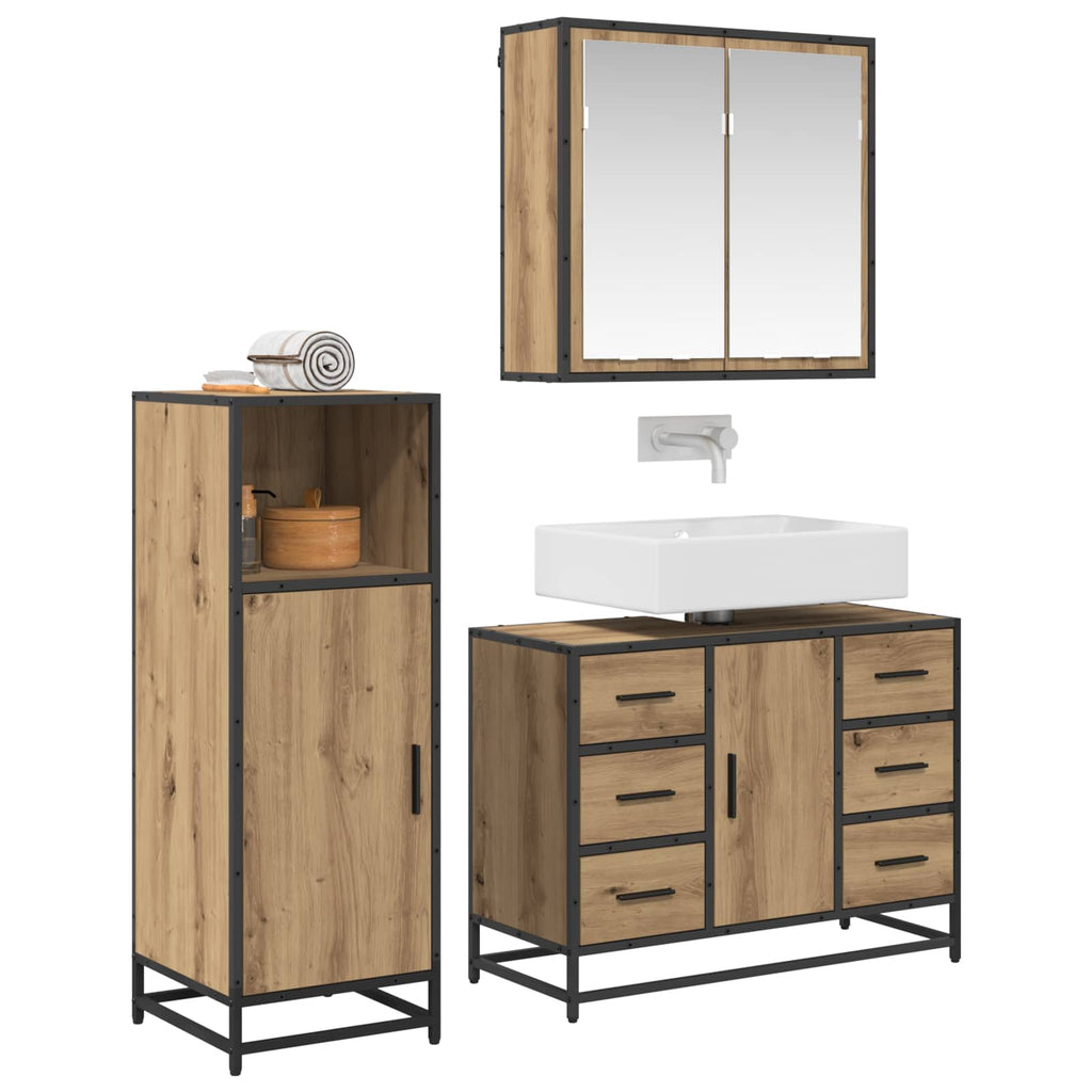 vidaXL Badezimmermöbel-Set mit Regal 3 pcs Artisan-Eiche Holzwerkstoff