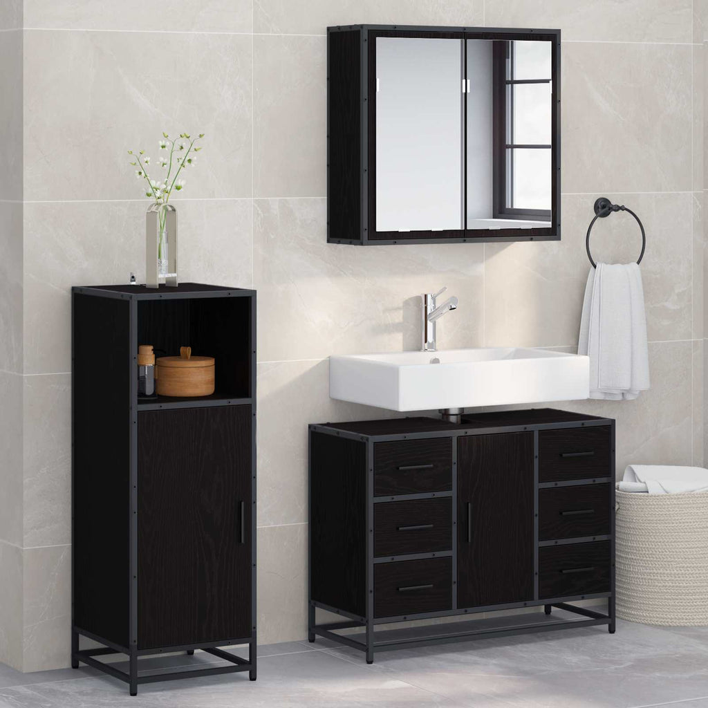 vidaXL Badezimmermöbel-Set 3 pcs Schwarz Eichen-Optik Holzwerkstoff